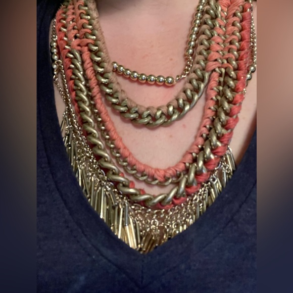 Stella & Dot Carmen multi strand gold tone boho statement / bib chain necklace - Picture 4 of 6